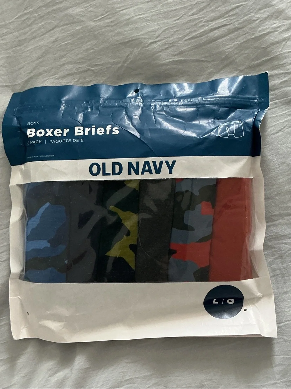 NEW Old Navy Boys Boxer Briefs - Camo Solids Blue, Green, Gray, Red - Large